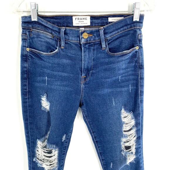 Frame Denim Le High Skinny Ankle Womens Size 26 Jeans Blue Distressed Tapered - Picture 2 of 12